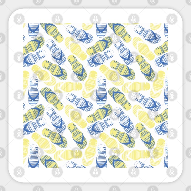 Flip flops yellow and blue on a white background. Distressed look. Smaller scale. Sticker by Sandra Hutter Designs